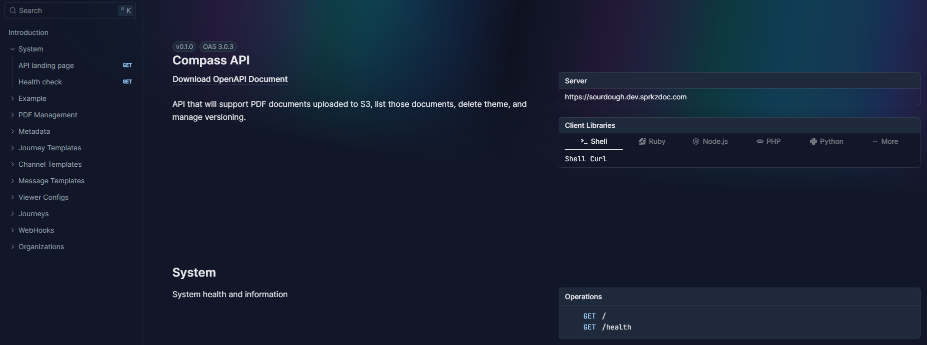 Compass API screenshot